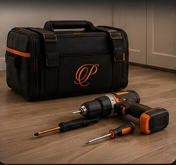 Tool bag with power drill and screwdrivers