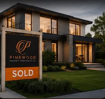 Pinewood 'Sold' board outside a family home